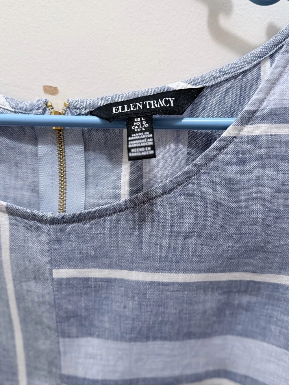 Eileen Fisher Blue and White Striped Sleeveless Linen Tank